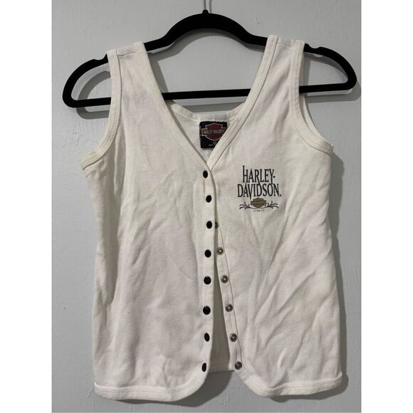 Harley Davidson white vest snap button front M - Picture 1 of 6